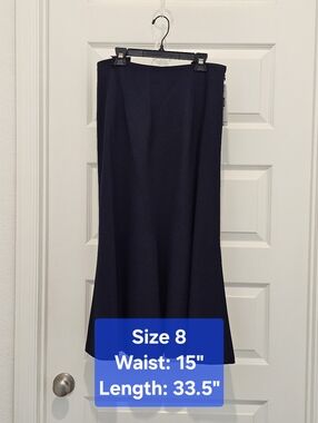 NWT Peter Nygard Navy Blue Maxi Skirt - Size 8 - A-Line Career Long Skirt